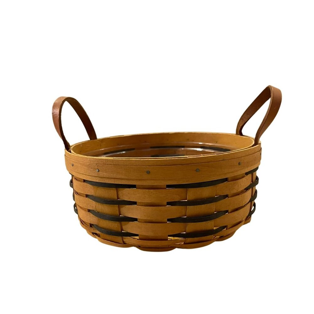 Vintage 1997 Basket Leather Handles Plastic Protector Used